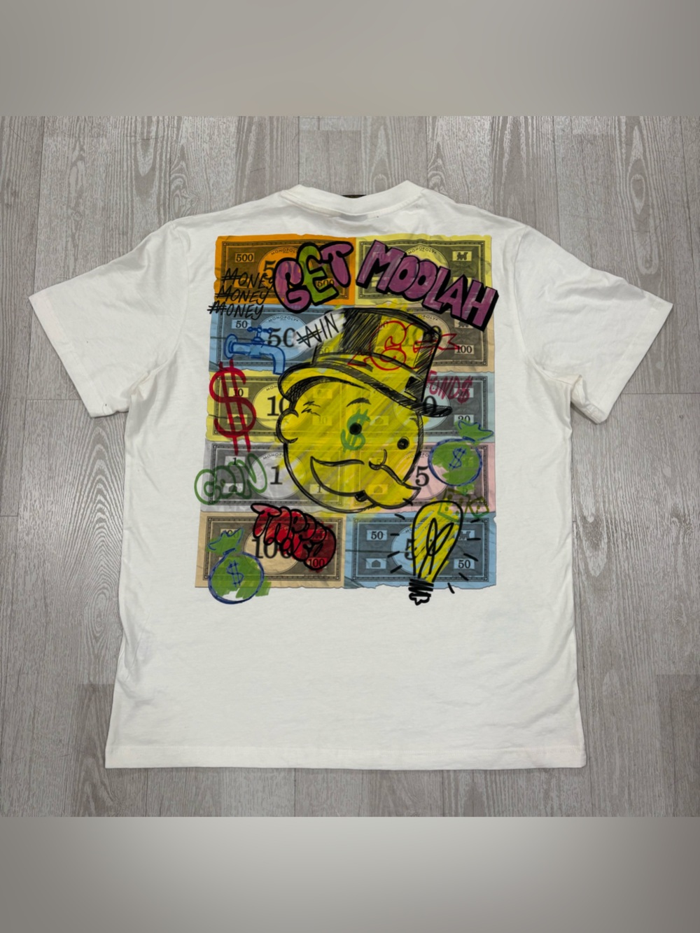 Official Monopoly "Get Modlah" White Men’s Graphic T-Shirt Size L